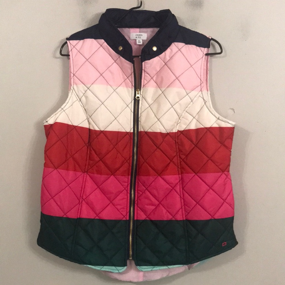 Puffer quilted multicolor vest Crown&Ivy Size XL zip up womens vest